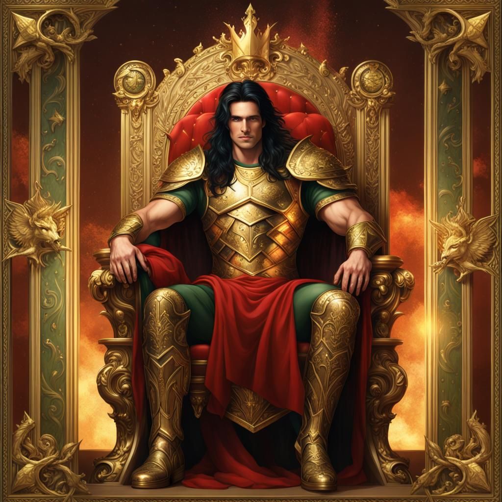 Celestial Throne: Man in Armor with Magic Balance