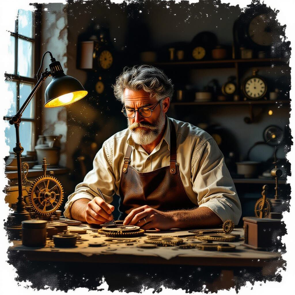 Clockmaker's Workshop: Gears, Moonlight & Shadows