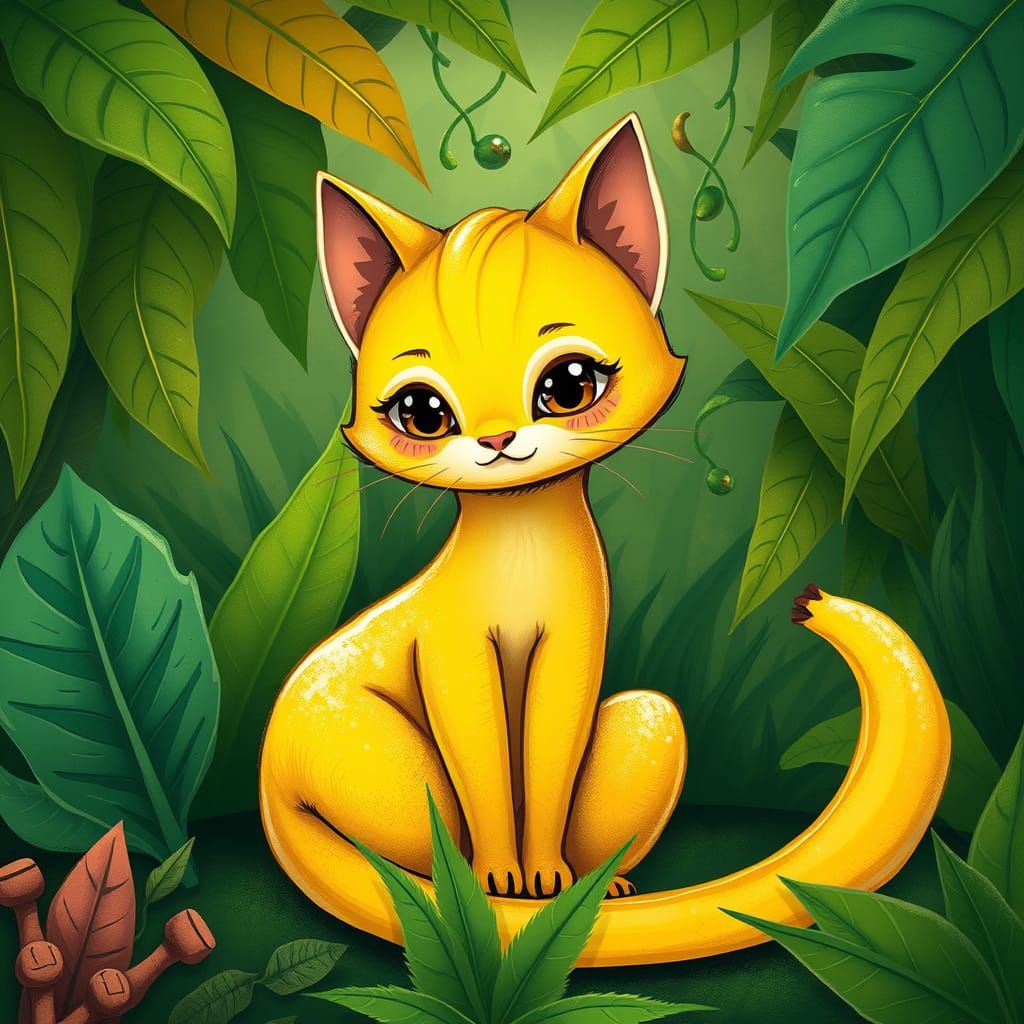 Whimsical Banana Feline in Jungle Paradise