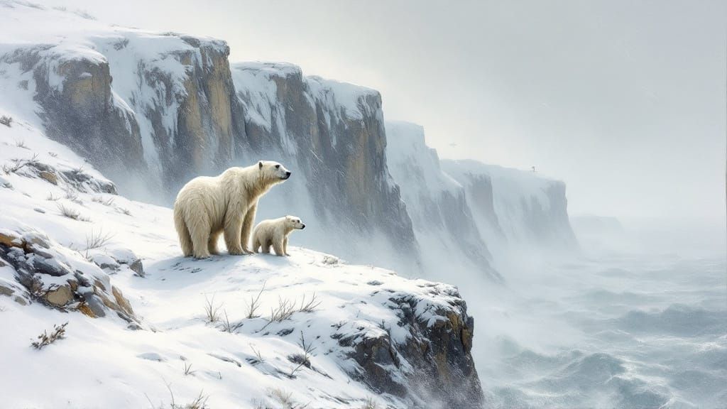 Resilient Polar Bear Family Stands Firm in Canadian Arctic T...