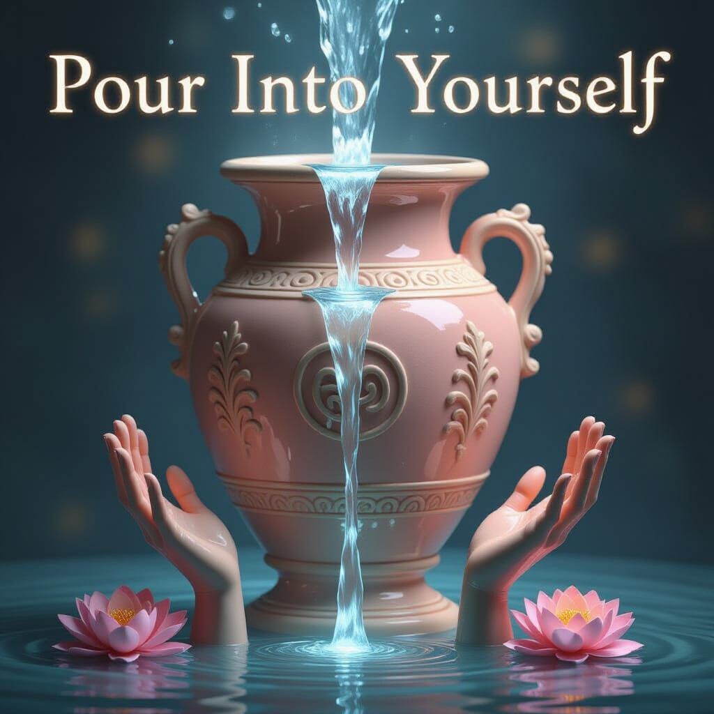 Antique Grecian Urn Pouring Water: Surreal Digital Art