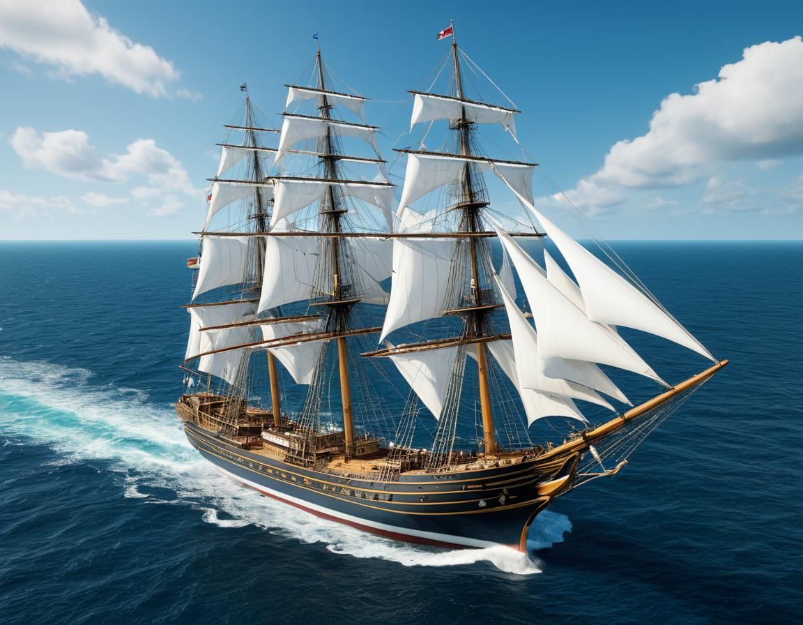 Majestic Sailing Ship at Sunset: Naval Engineering Epitome