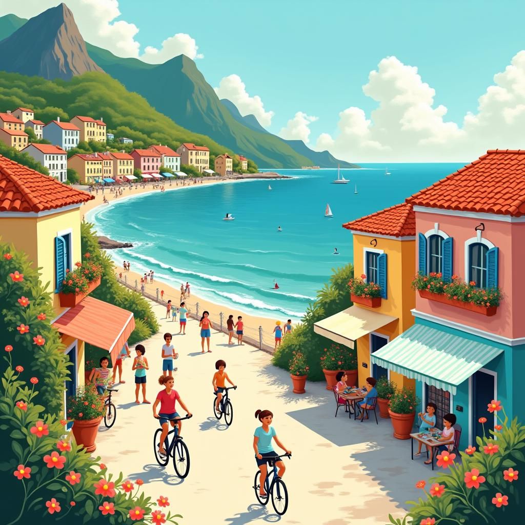 Colorful Seaside Town Inspired by Storybook Art