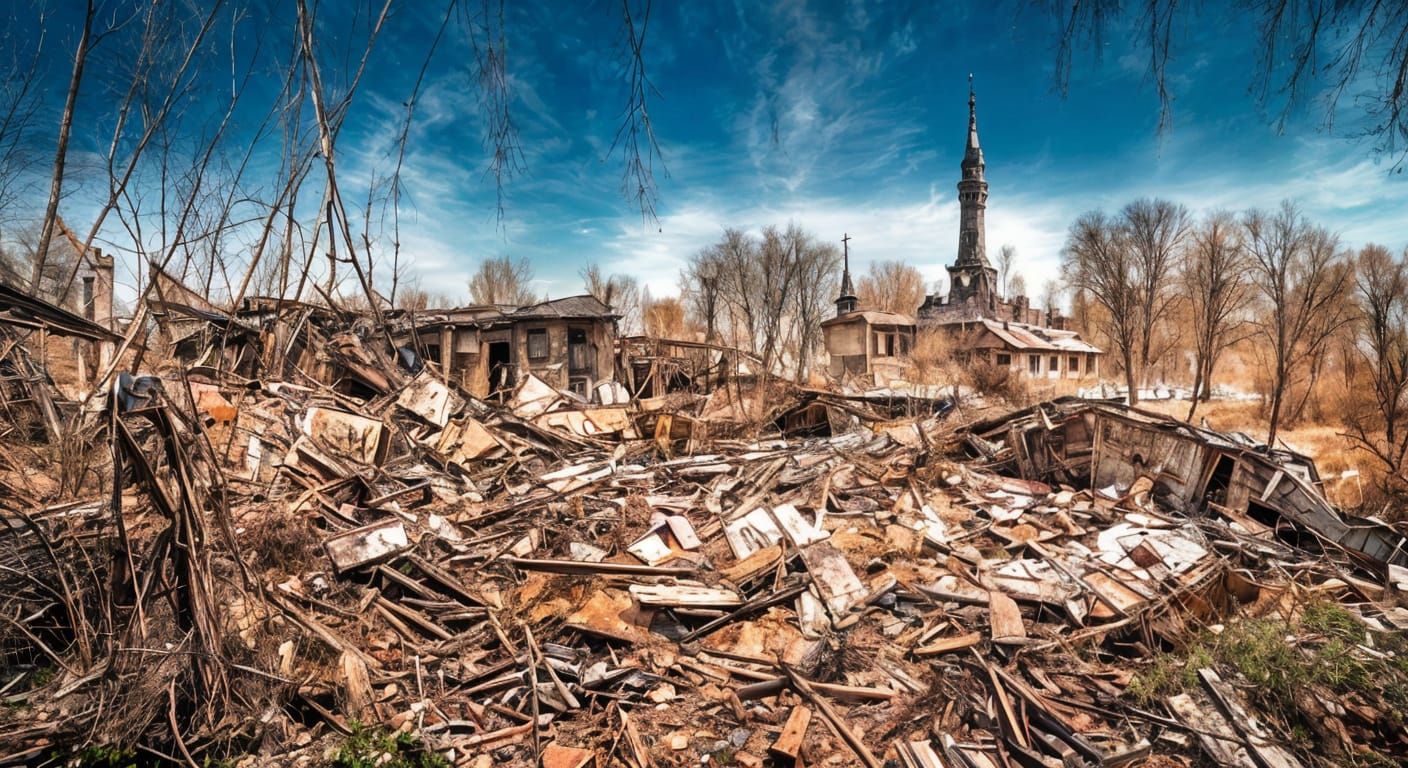 Gothic Abandoned Soviet City in Hyperreal Style