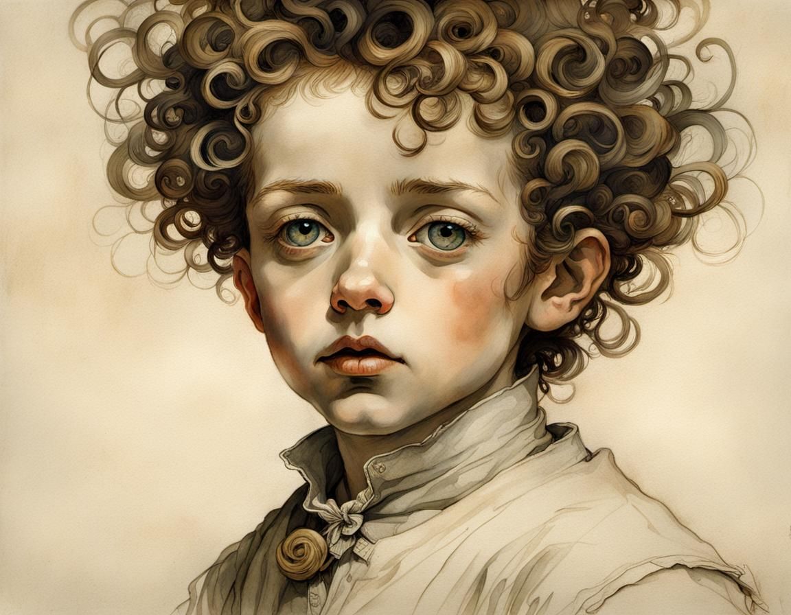 Cute Steampunk Boy Portrait in Expressionist Style