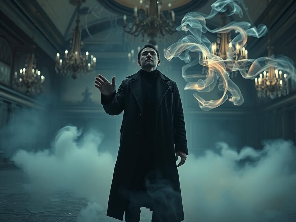 Melancholic Ballroom: Man Reaching for Smoke Woman