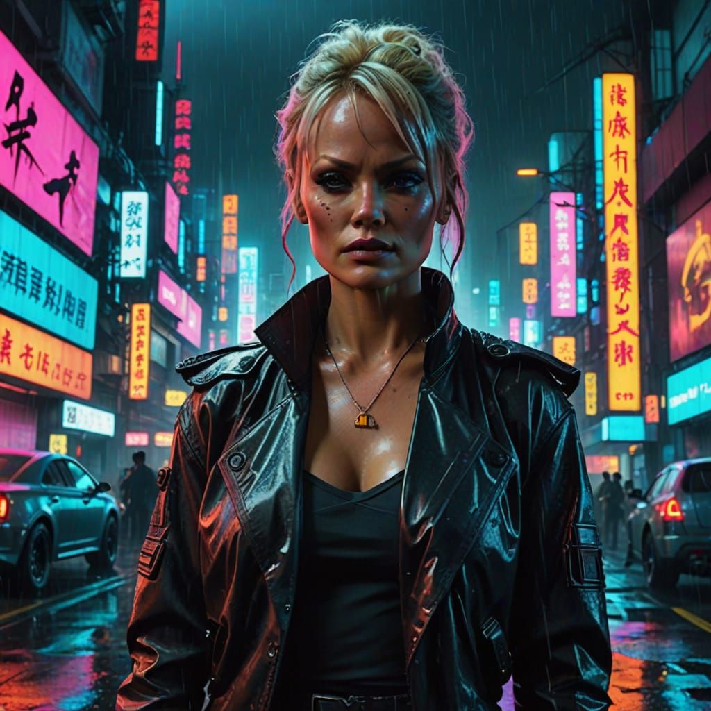 Cyberpunk Woman in Rainy Neo-Tokyo