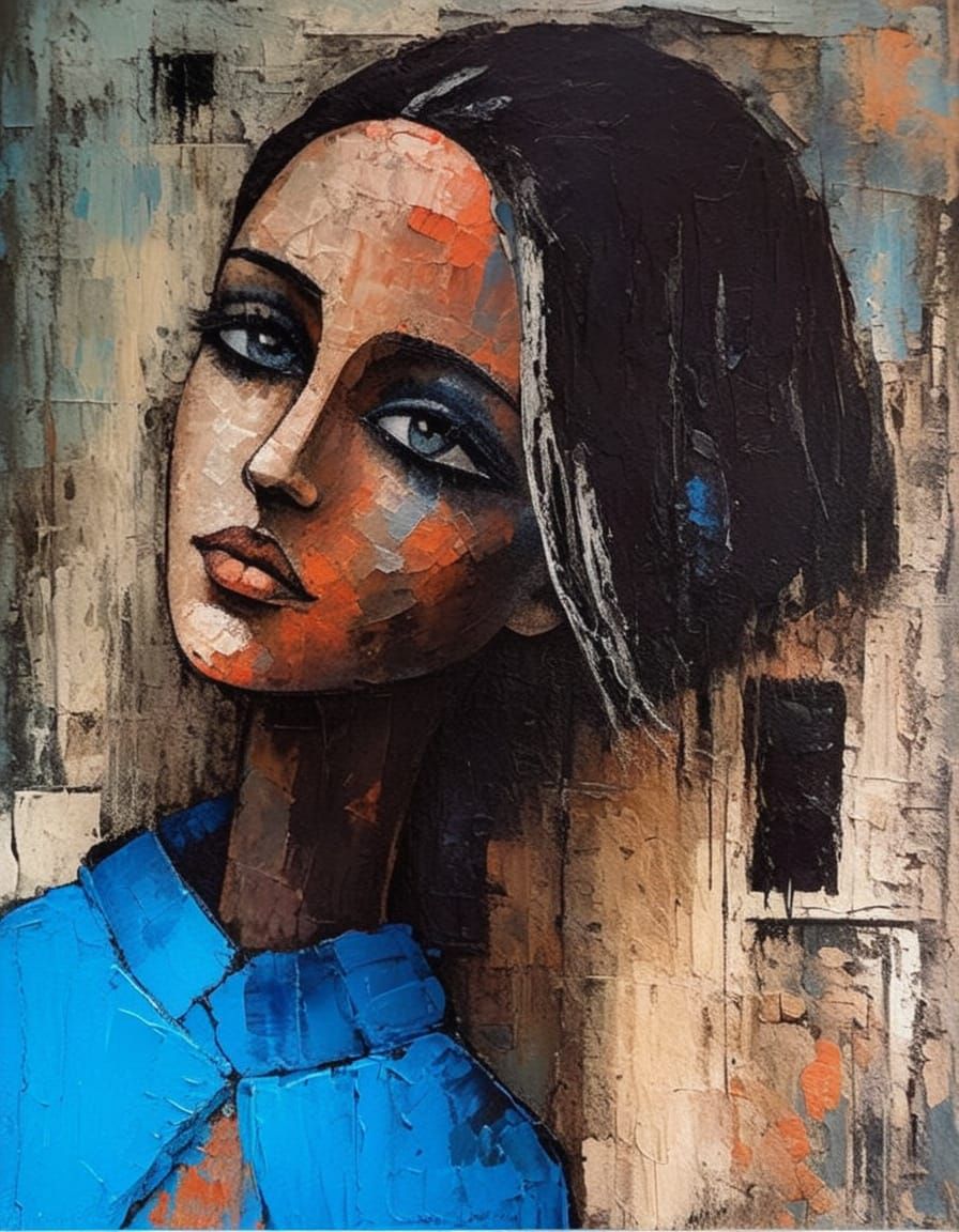 Sad Gothgirl Portrait in High Contrast Impasto Style