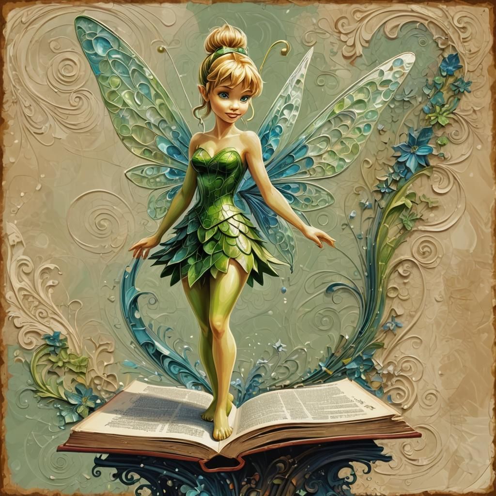 Tinkerbell on Magic Book as Impasto Painting
