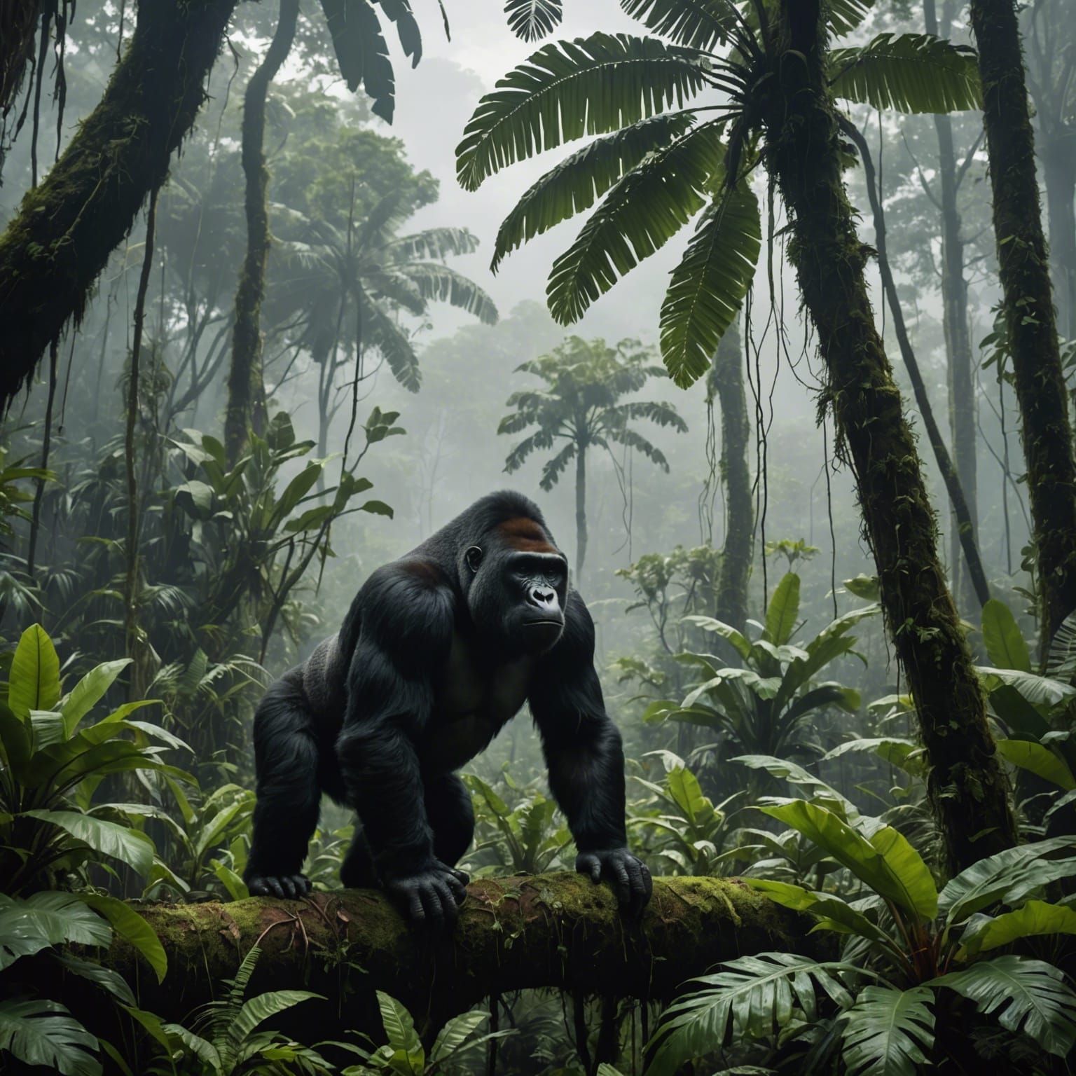 Amazon Rainforest with Gorilla and Toucan in Digital Art