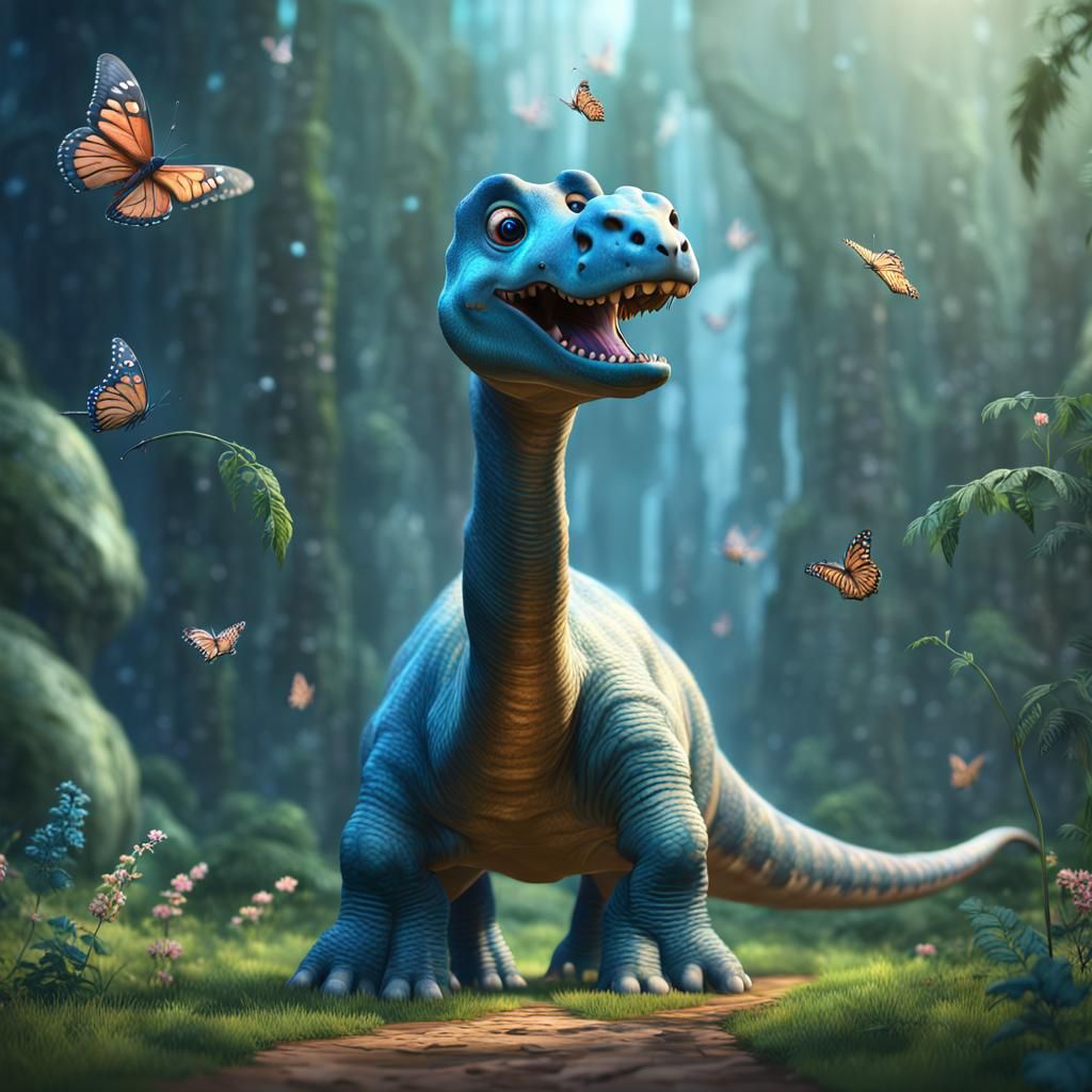 Brontosaurus's Butterfly Playtime: Fantasy Concept Art
