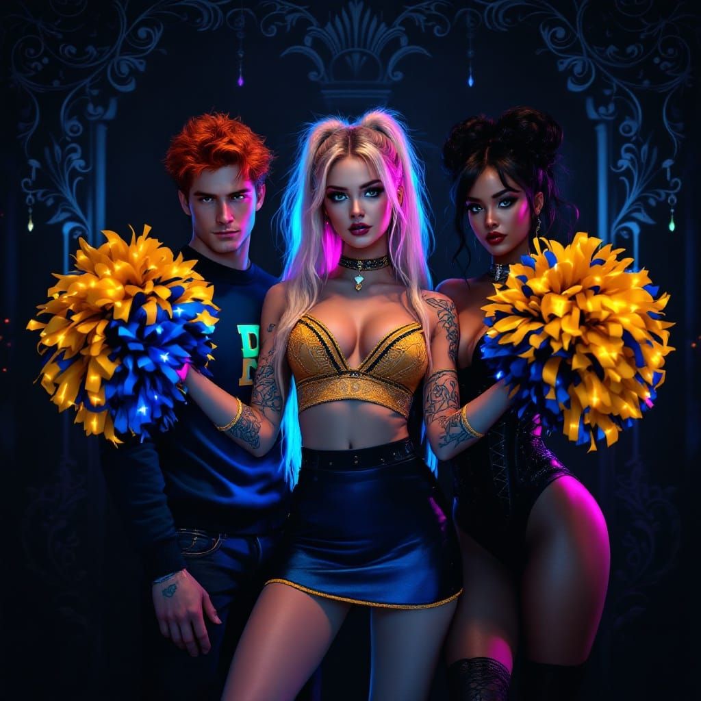 Goth Cheerleader Fantasy in Cyberpunk Art Style
