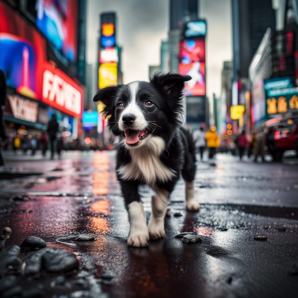 Border Collie Puppy's Times Square Adventure in HDR