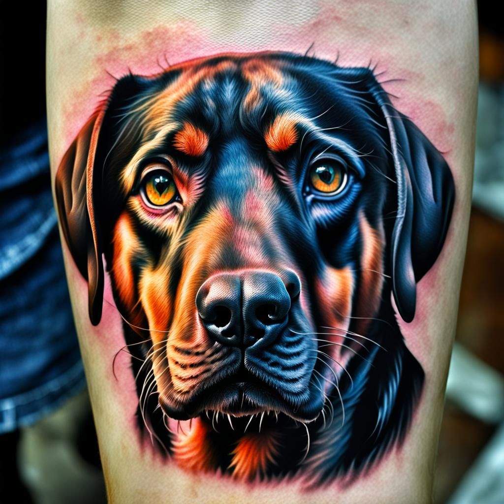 Hyperrealistic Dog Tattoo in Sharp Focus