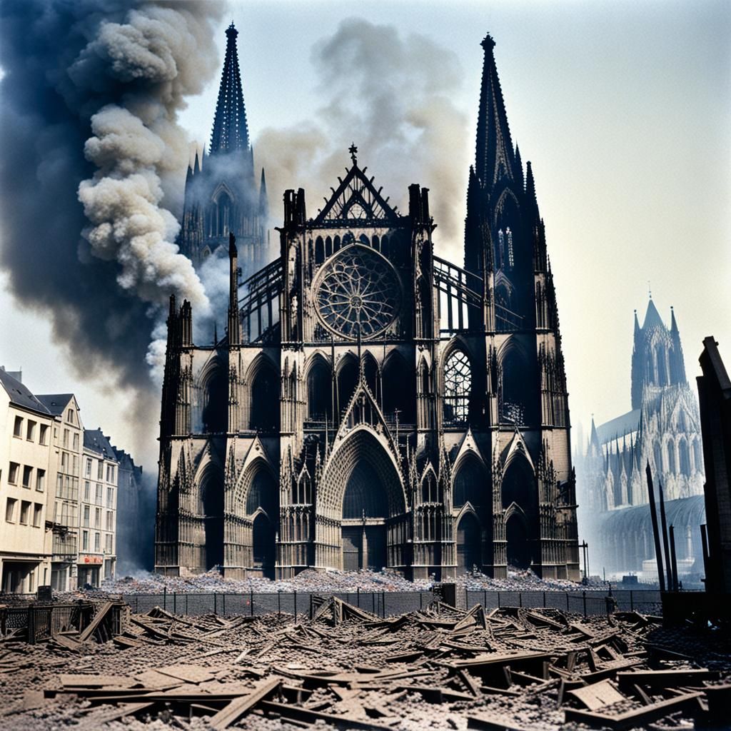 Cologne Cathedral Ruins After Bomb Attack