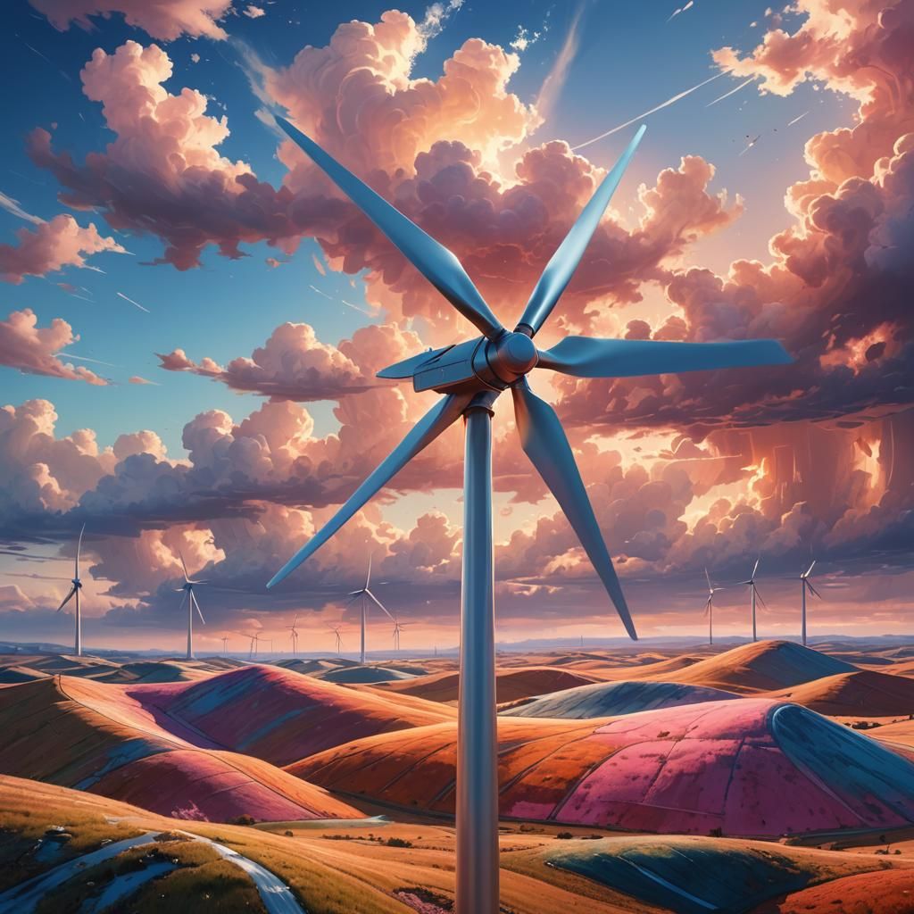 Wind Turbine in Open Landscape: Hyperrealistic Concept Art
