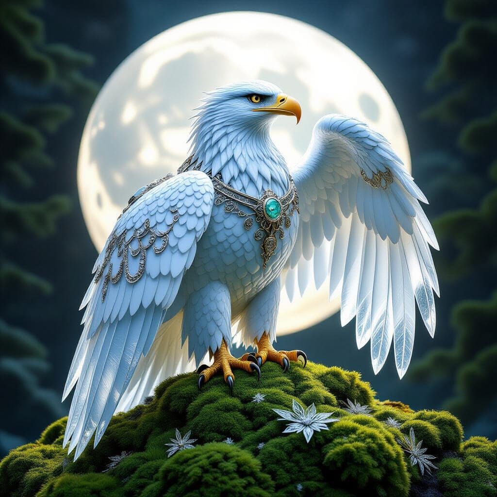 Icy Platinum Eagle Sculpture in Art Nouveau Style