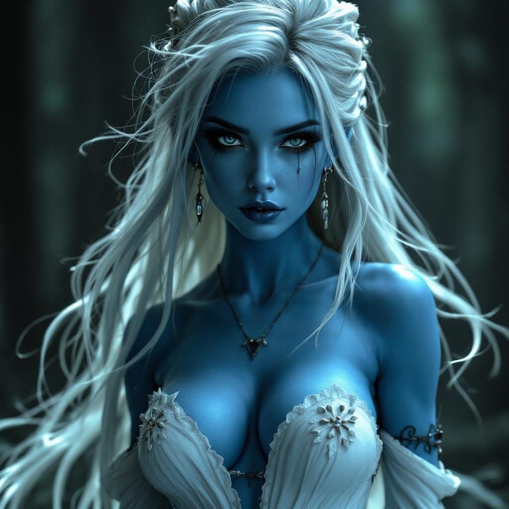 Smurfette Gothic Transformation in Dramatic Photorealism