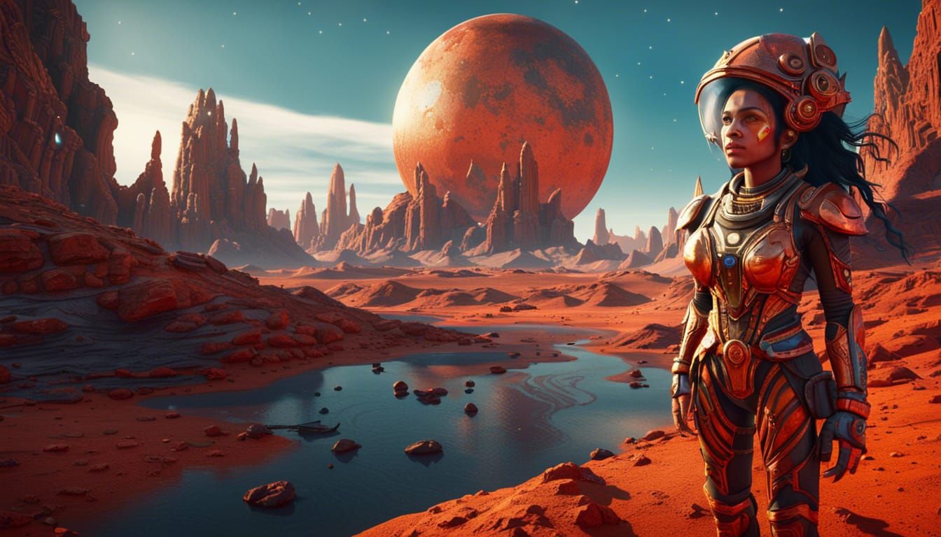 Khmer Beauty Under Martian Sky: Detailed Matte Painting