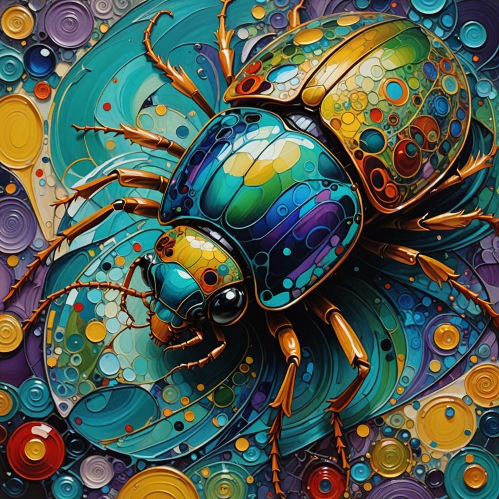 Klimt-Inspired Beetle in Vibrant, Iridescent Colors