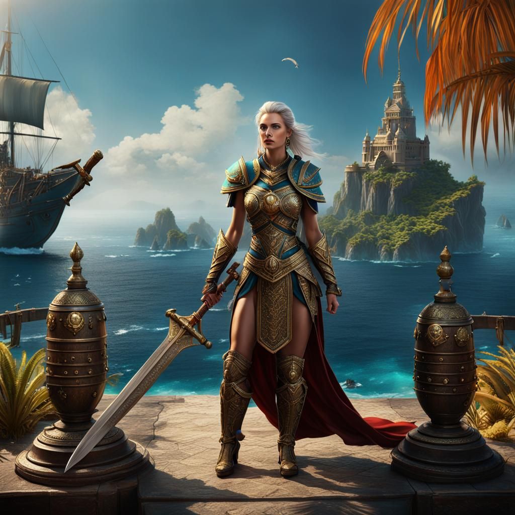 Armored Priestess of War on Tropical Ocean