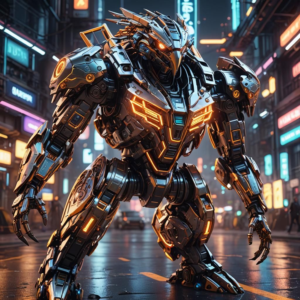 Futuristic Metallic Hawk with Neon Lights in Sci-Fi Style