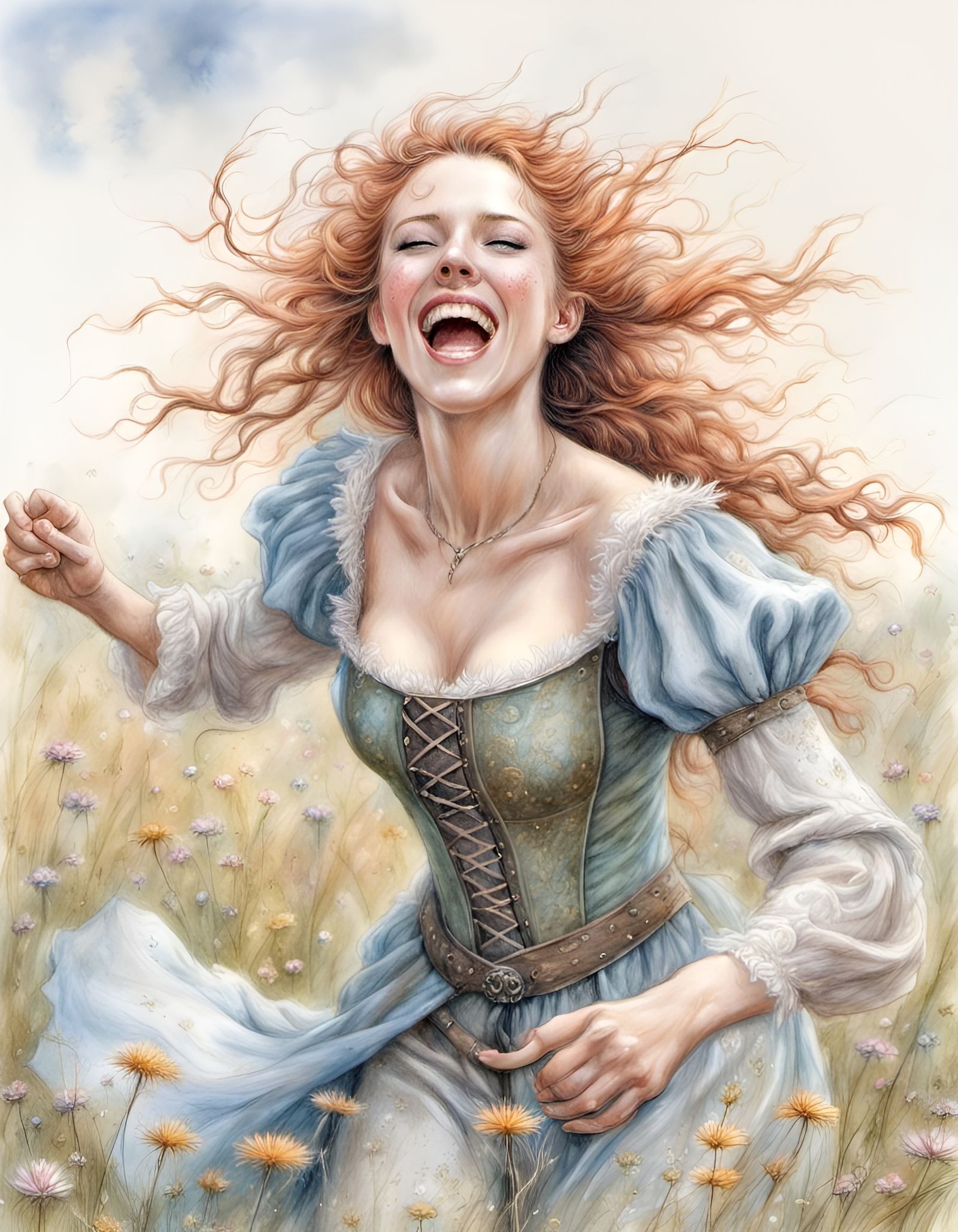 Joyful Wench Dances in Medieval Meadow