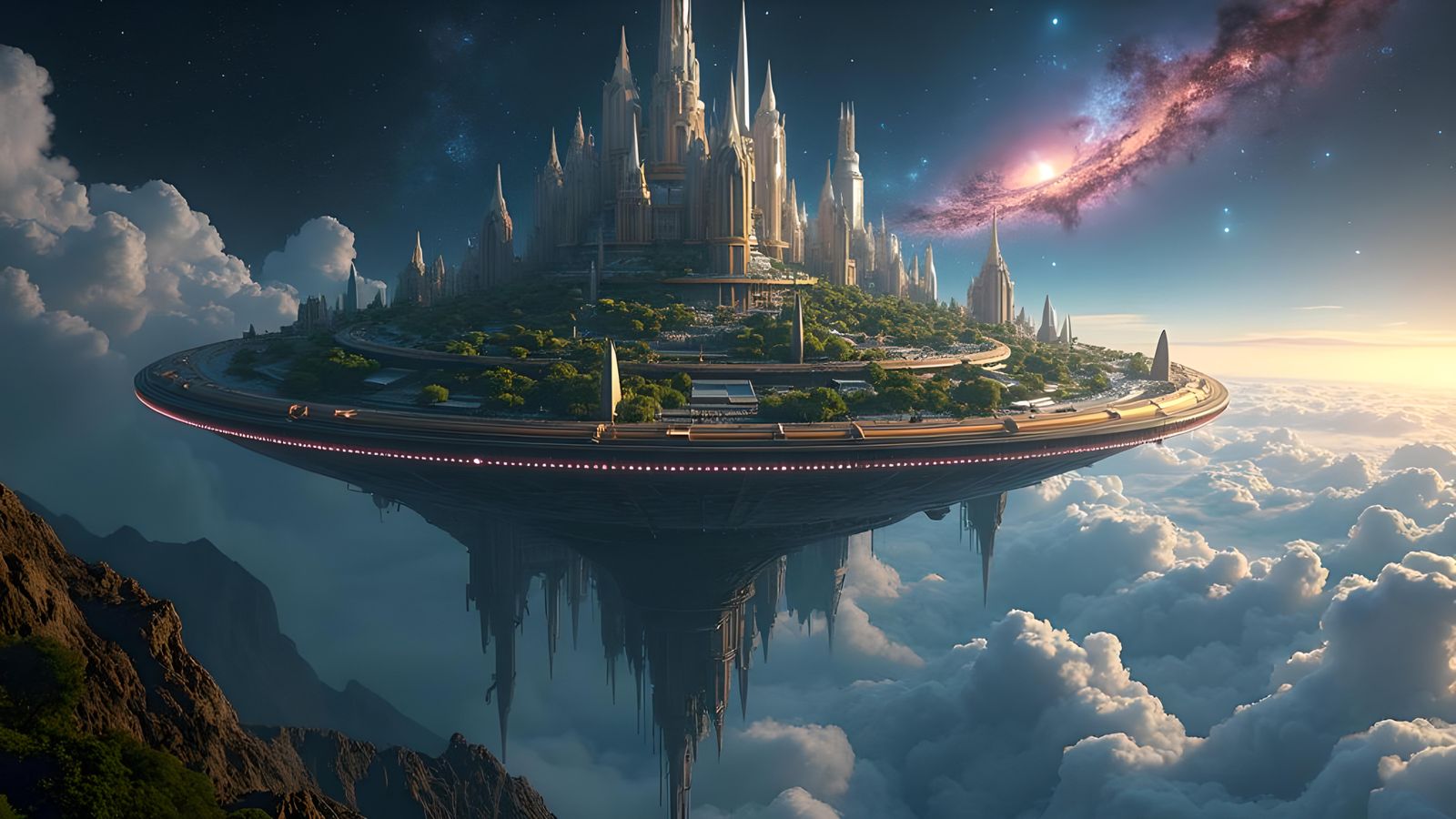 Organic living spaceship that looks like a city on a flying ...