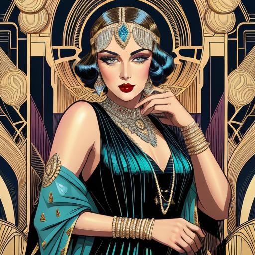 Glamorous Art Deco Burlesque Woman in 1920s Style