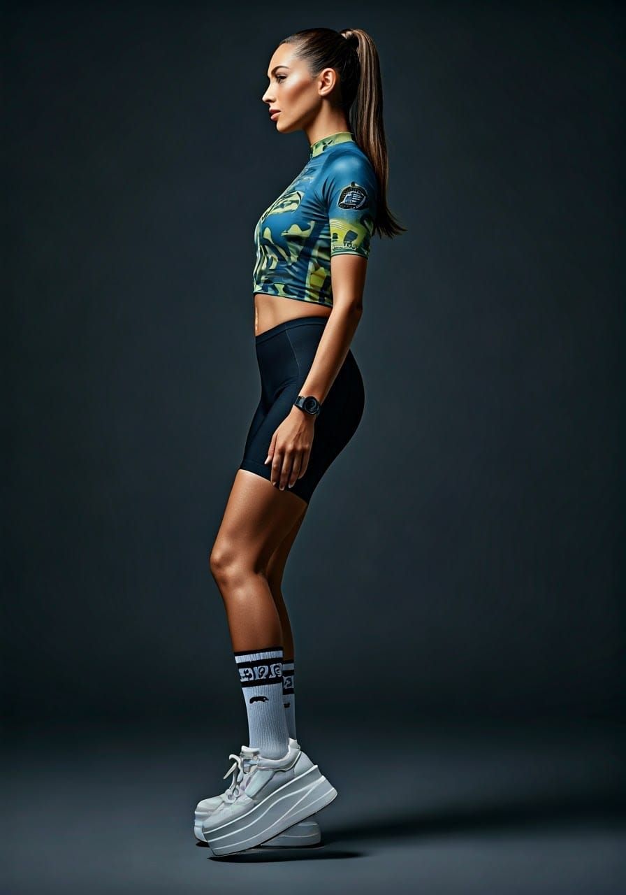 Sports woman:
Outfit: Tight cycling shorts, cropped jerseys,...