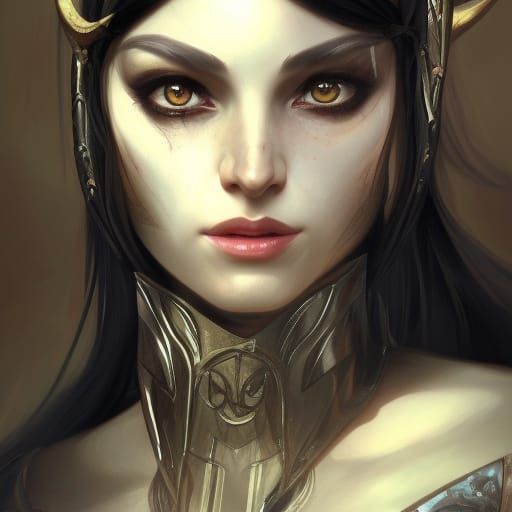 Epic Tiefling Warlock Portrait in Fairy Tale Style