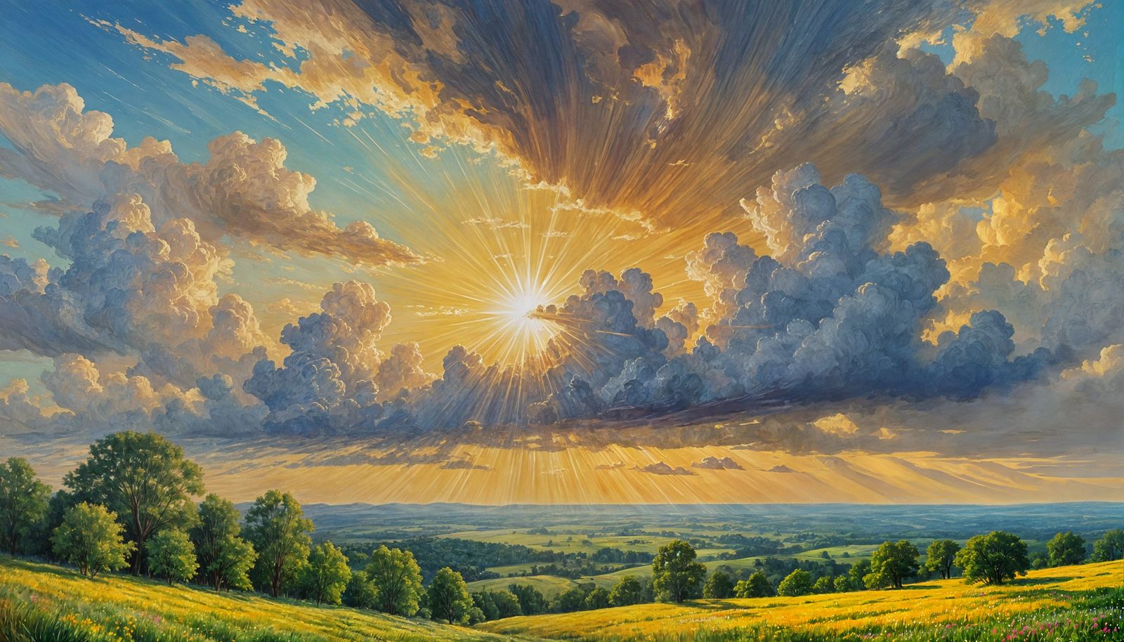 Peaceful Countryside in Gouache Watercolor Style