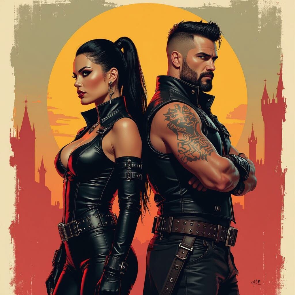 Powerful Leather Figures in Abstract Medieval Poster Style