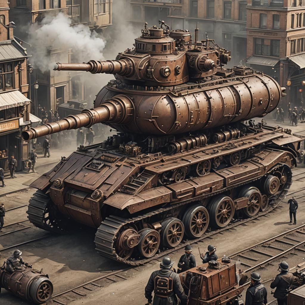 Giant Victorian Steampunk Tank with Rotating Turrets