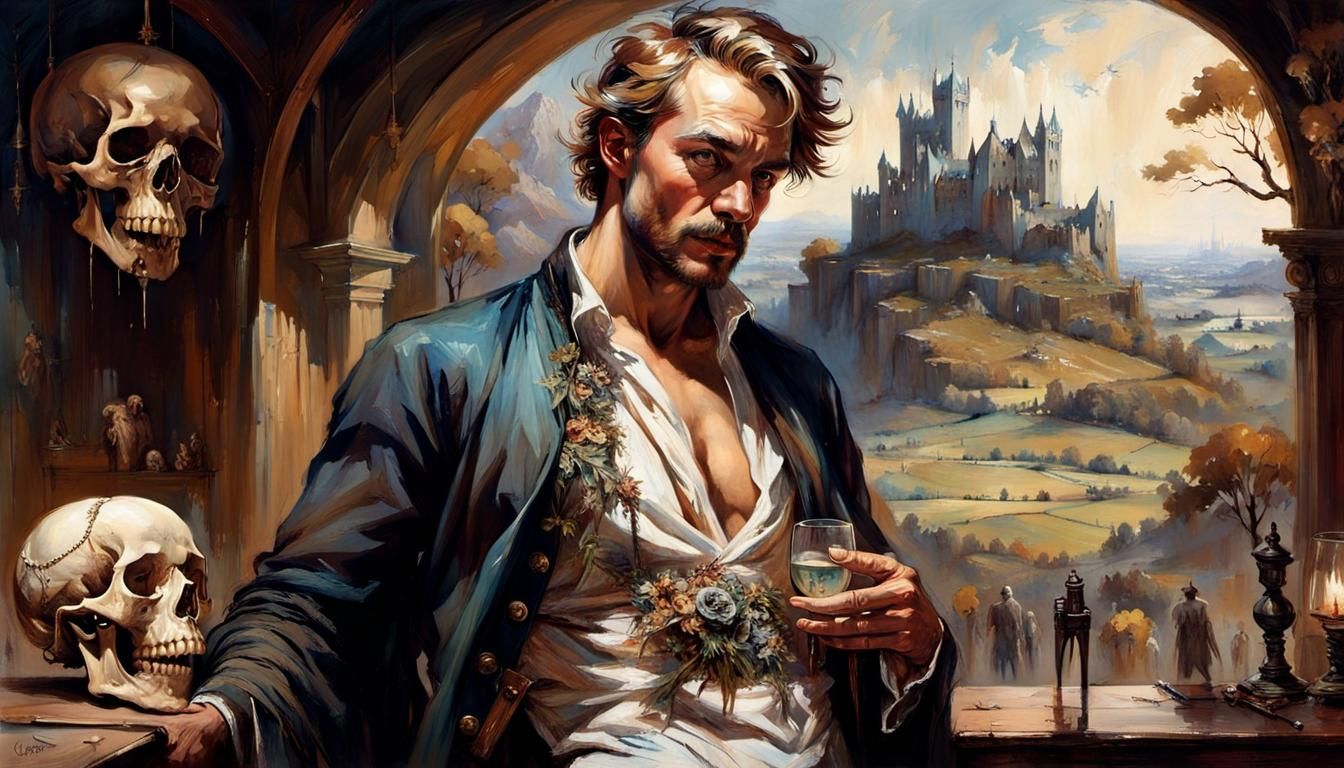 Hamlet and Skull: Pin-Up Inspired Digital Art