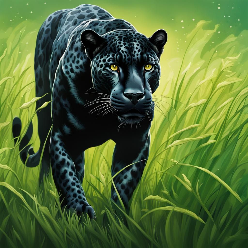 Black Jaguar with White Eyes in Hyperrealistic Style
