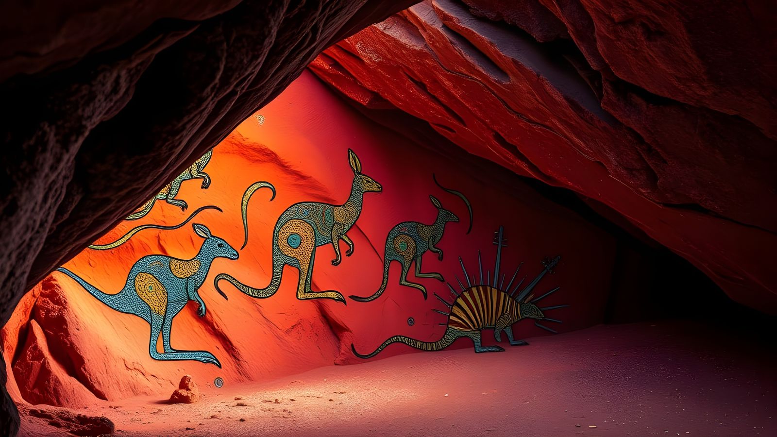 Hyperrealistic Australian Aboriginal Cave Art in the Outback