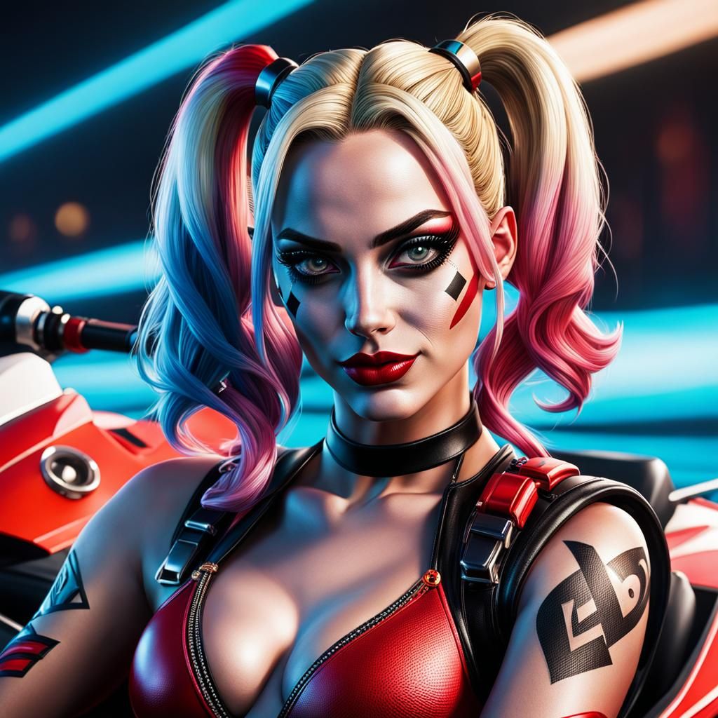 Harley Quinn on Jetski: Hyperrealistic Portrait