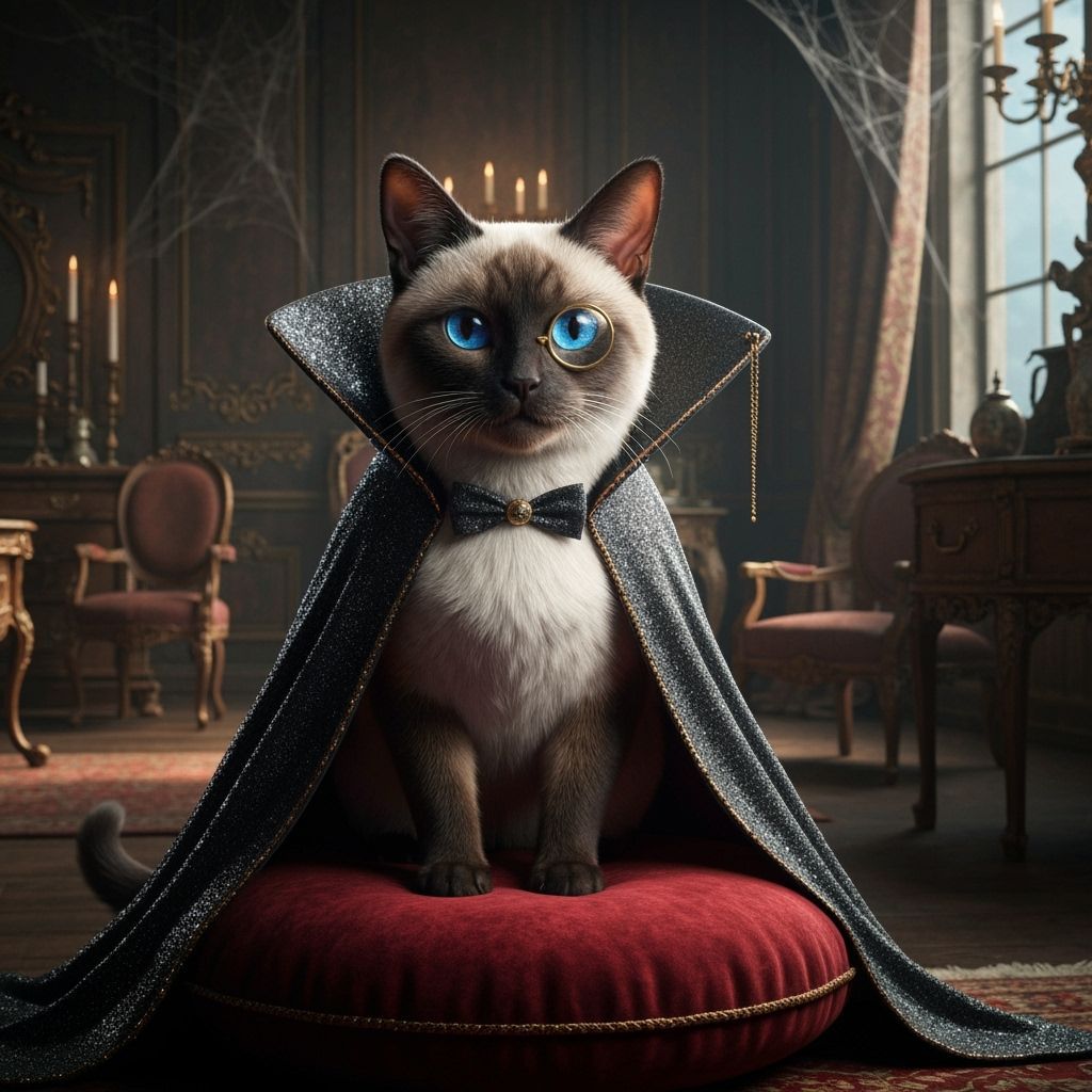 Regal Siamese Cat Vampire in Opulent Room