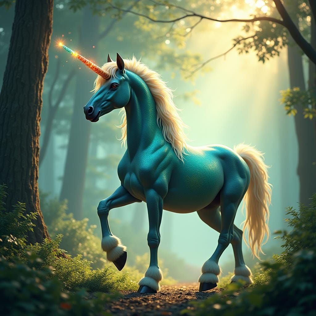 Fierce Karkadann Unicorn with Prismatic Horn