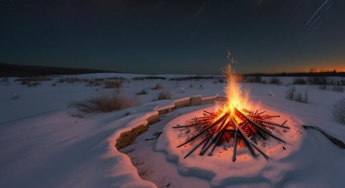 Bonfire Burns Under Crimson Forest Star Trails