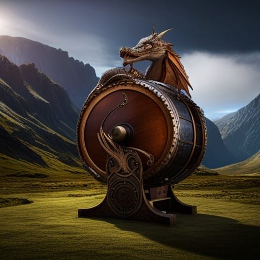 Steampunk Dragon Plays Bodhran in Scotland: Detailed Matte P...
