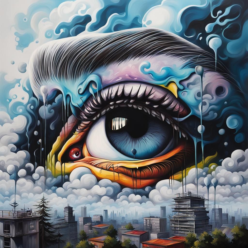 Ein Auge guckt aus den Wolken