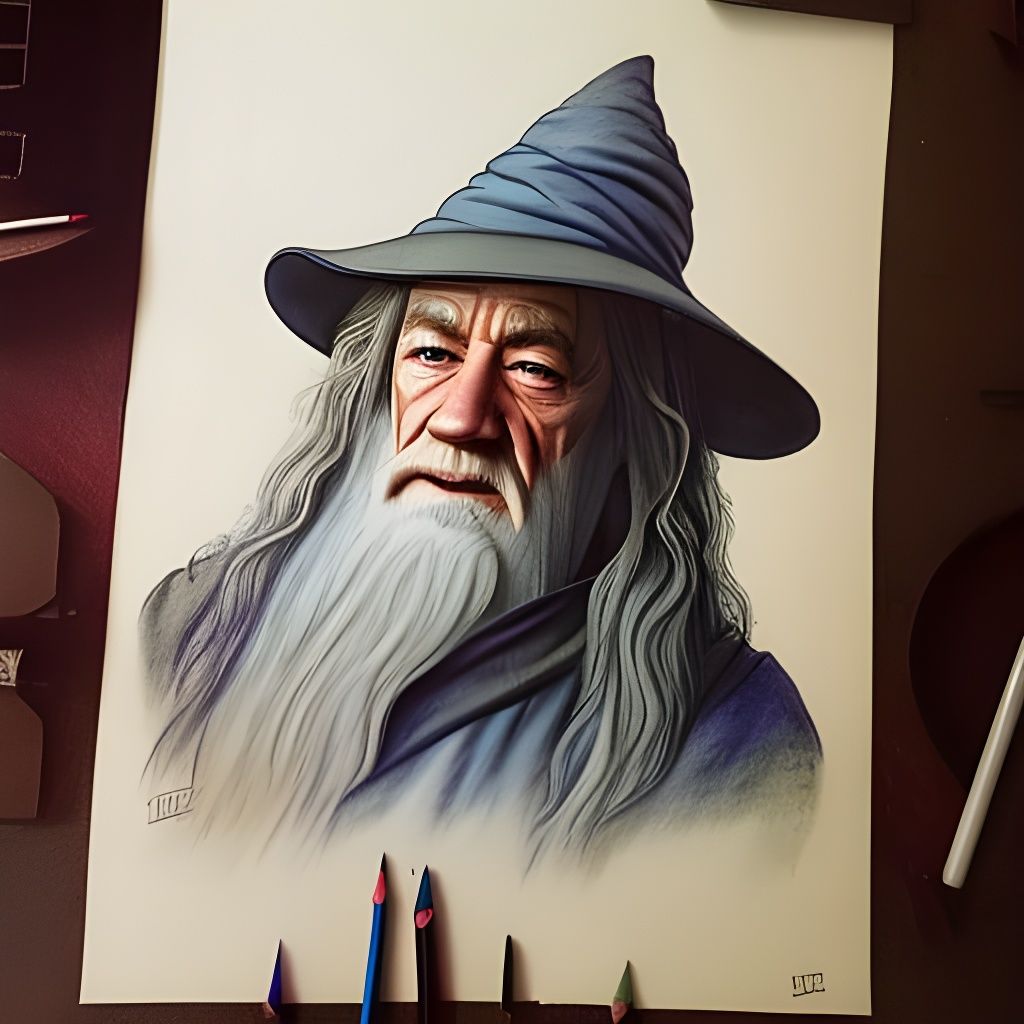 Gandalf Portrait in Colored Pencil Sketch Style