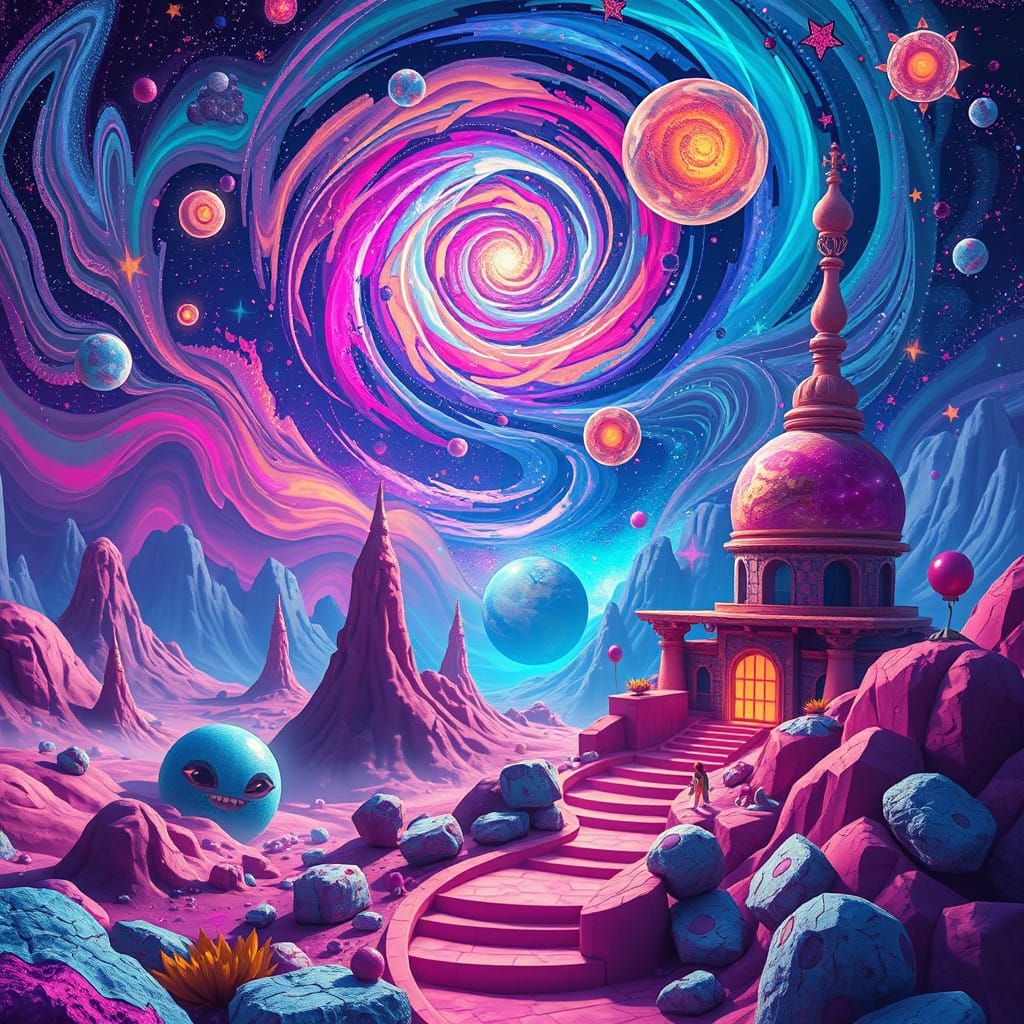 Neon Dreamscape: Cosmic Whimsy in Digital Hyperrealism