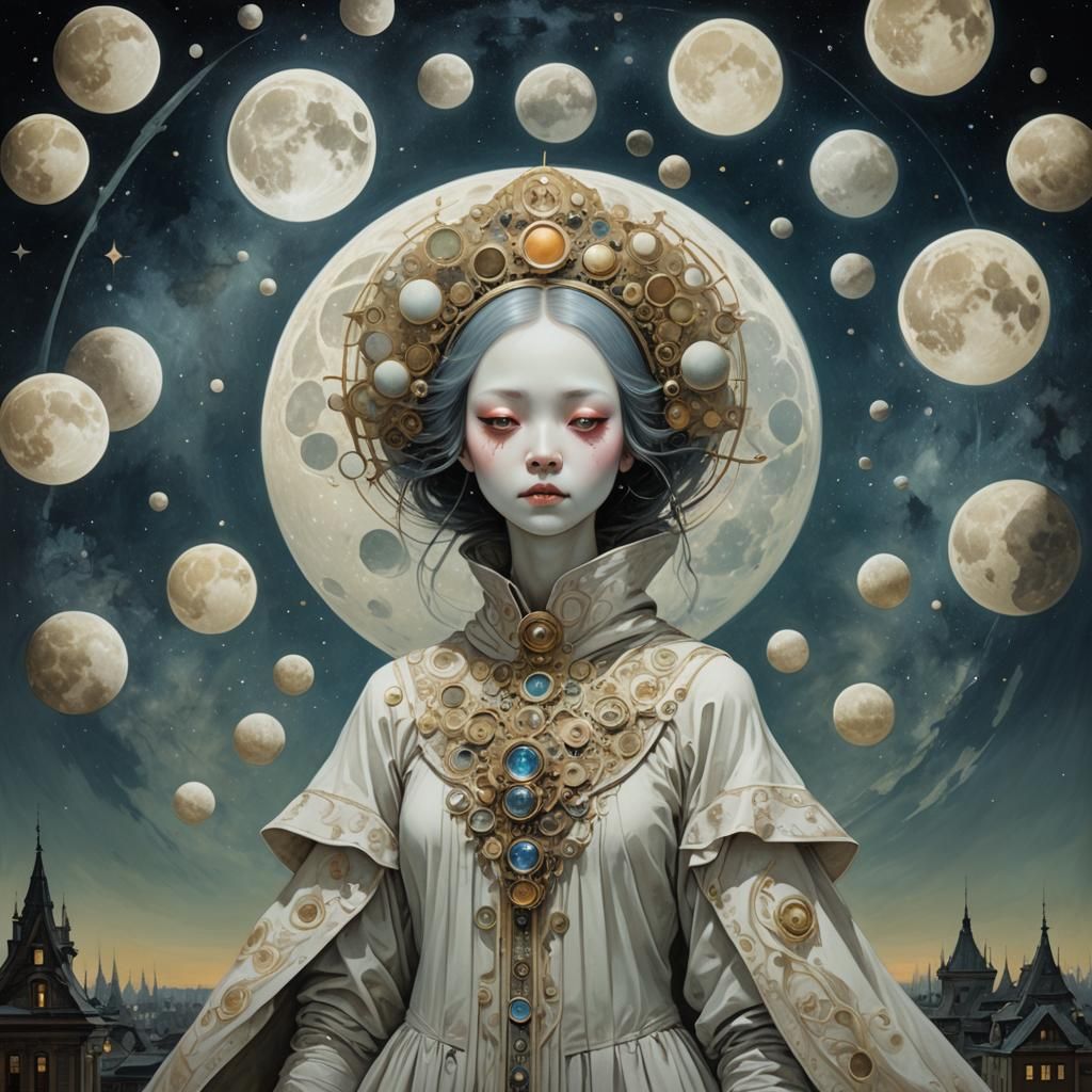 Trippy Somnambulist's Moon Phases in Biopunk Gouache