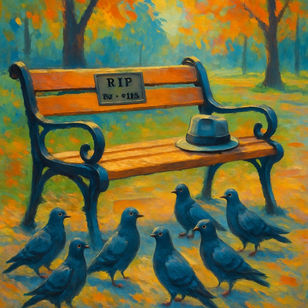 Empty Bench With Birds Grieving Loss