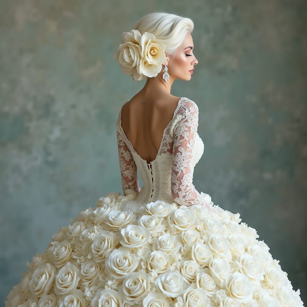 White Rose Ball Gown for Pale Beauty