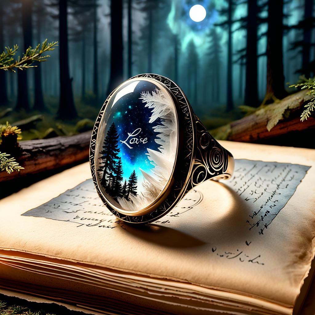 Quartz Ring on Parchment in Double Exposure Style