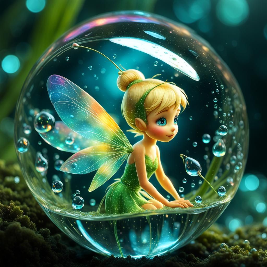 Bioluminescent Fairy in Crystalline Dewdrop